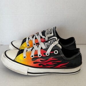 Converse Low Top Sneakers - Black with Yellow Orange and Red Flame